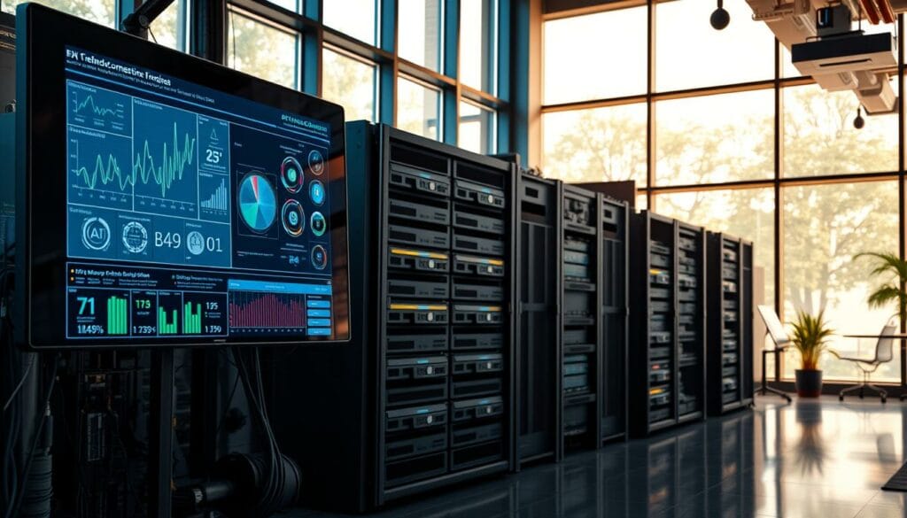 A sleek, modern office workspace filled with a variety of cognitive computing tools. In the foreground, a high-resolution touchscreen display showcases visualizations of AI-powered data analysis. In the middle ground, a stack of neatly organized server racks and GPUs hum with the power of machine learning algorithms. The background features large windows that flood the space with warm, natural lighting, creating a productive and innovative atmosphere. The overall scene conveys the cutting-edge technology and intellectual rigor of AI agent frameworks.